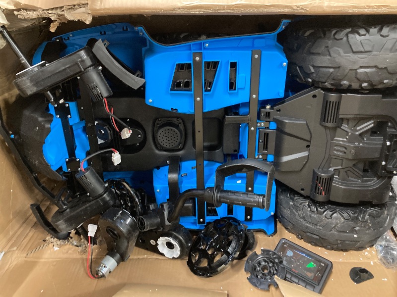 Photo 1 of 2 Seater Ride On Car, 24V 4WD Electric ATV Car for Kids, Leather Seaters, Safety Belt, Bluetooth, 1.86 to 4.79 Mph 4 Wheeler Electric Toy Car As Gift for Boys, Girls, Blue
