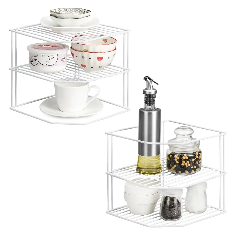 Photo 1 of ***THERE ARE BENTS ON THE ITEM****Mimifly Kitchen Cupboard Organiser, 3 Tier White Corner Plate Rack, 2-Pack