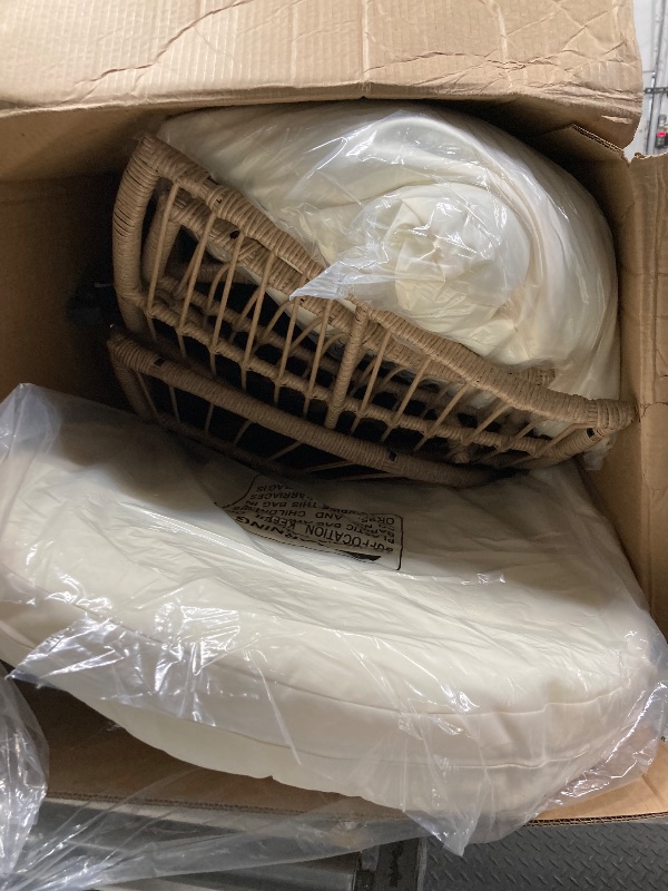 Photo 2 of ***missing parts*** Yaheetech Egg Rattan Chair, Indoor/Outdoor PE Rattan Egg Basket Lounge Chair w/ 4 Cushions, Oversized Egg-Shaped Chair w/Metal Frame Stand for Patio, Backyard, Living Room - Light Brown/Ivory