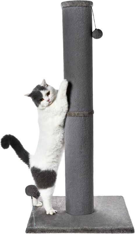 Photo 1 of Cat Craft Bobcat Cat Scratching Post for Indoor Cats, Tall Cat Scratch Post, Carpet Cat Scratching Post with Replaceable Toys, Sturdy Base, Large, Gray