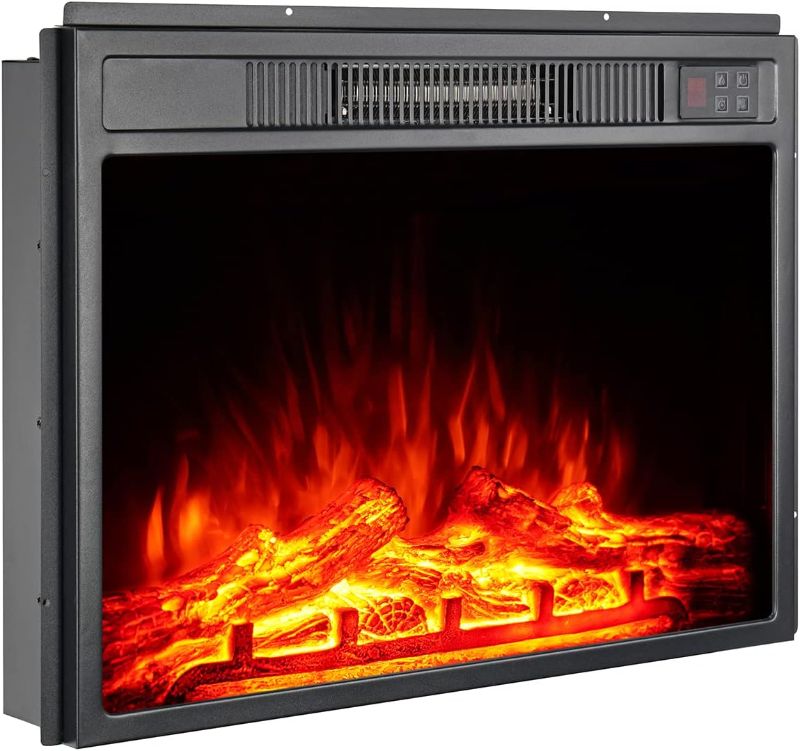 Photo 1 of 23" Electric Fireplace Insert 1500W Stove Heater for TV Stand with Recessed Mounted Flame LED Logs, Timer Setting, Remote Control Fireplace Heater, Adjustable Flame Color Brightness (Black)