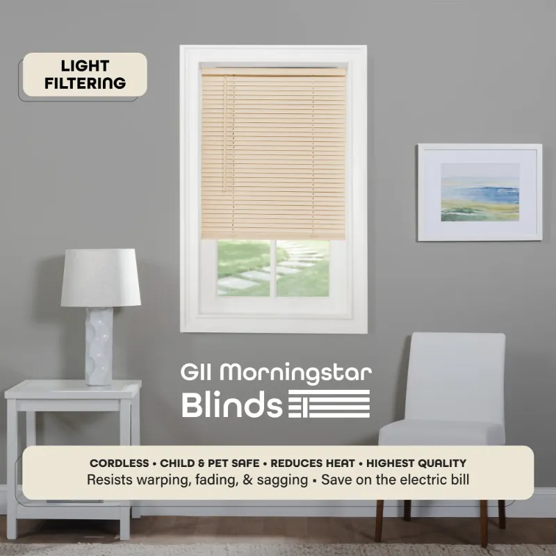 Photo 2 of Achim GII Morningstar Indoor Cordless Alabaster Vinyl Light Filtering Window Mini Blind, 64" L x 28" W