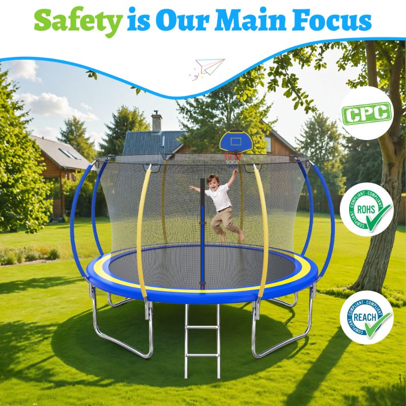 Photo 1 of 10 FT Trampoline for Kids with Basketball Hoop, SEGMART Upgraded Kids Outdoor Trampoline with Enclosure Net and Ladder, Heavy Duty Round Recreational Trampoline for Indoor Outdoor Backyard
4.5 stars out of 316 reviews
(4.5)|
316 ratings