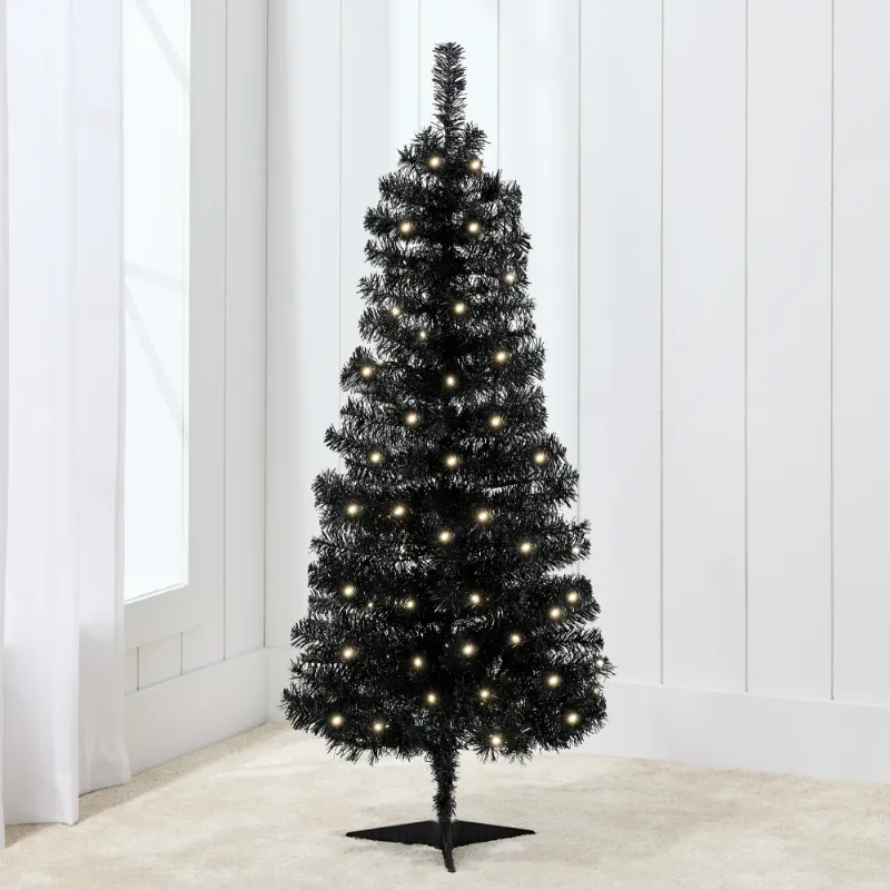 Photo 1 of Best Choice Products 4ft Prelit Colored Christmas Tree, Artificial Tree Holiday Decor w/ LED Lights - Black Tinsel