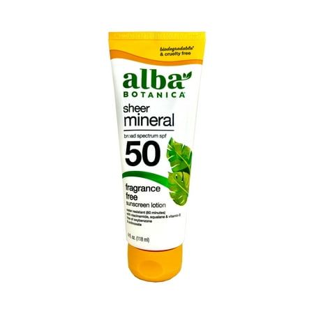 Photo 1 of Alba Botanica Sheer Mineral Sunscreen Lotion SPF 50 Fragrance Free Large 4 Fl Oz