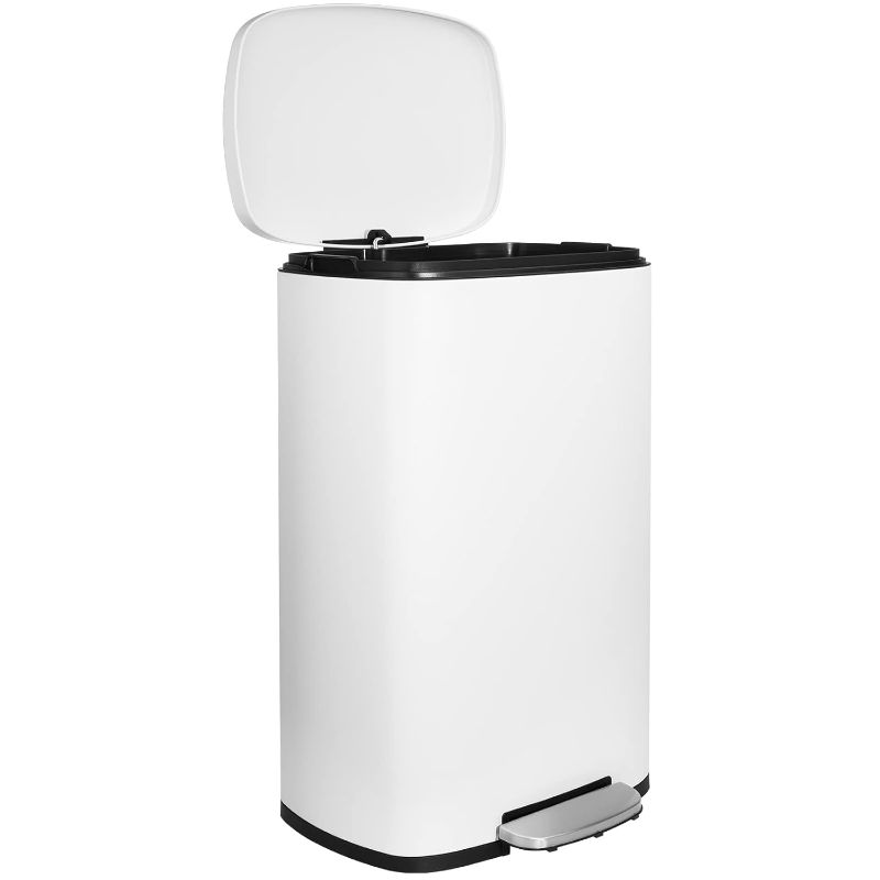 Photo 1 of Arlopu13.2 Gallon Step Trash Can, Stainless Steel Garbage Bin, Soft-Close Rubbish Bin with Removable Plastic Inner Bucket, Fingerprint-Proof, Lid Dustbin, Suit for Kitchen Home (White, 50L)