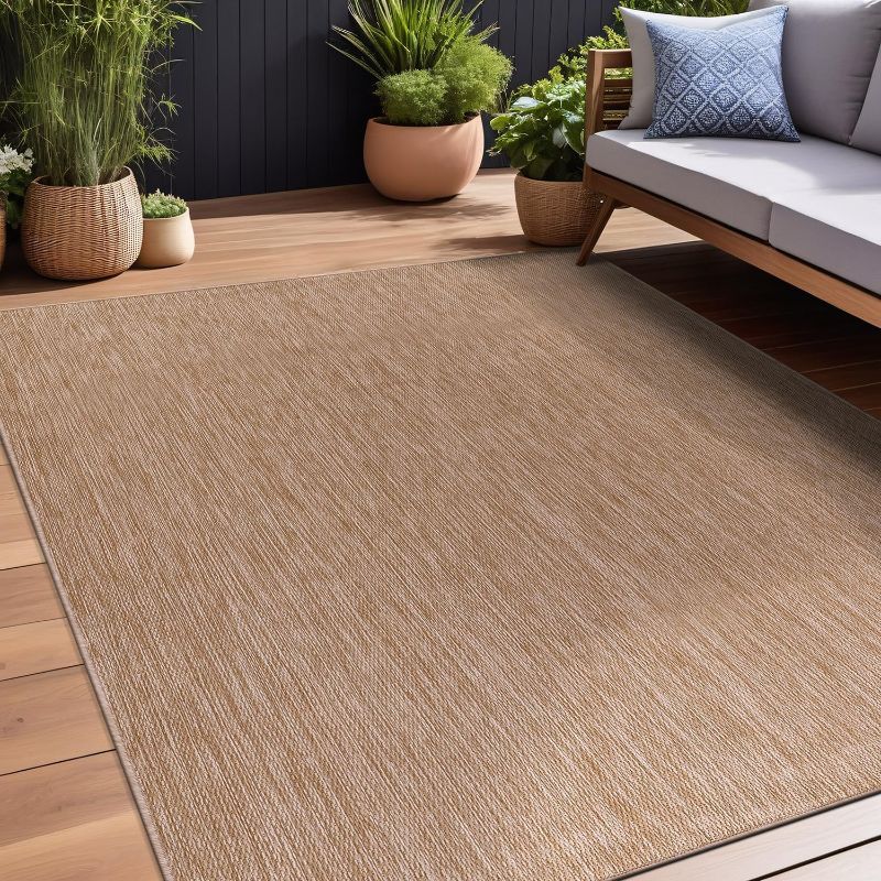 Photo 1 of Beverly Rug Indoor Outdoor Rug 5x7, Washable Outside Carpet for Patio, Deck, Porch, Solid Modern Area Rug, Water Resistant, Jute Beige