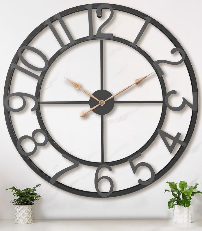 Photo 1 of 36 Inch Extra Oversized Large Giant Modern Decorative Wall Clock,Vintage Industrial Farmhouse Black Metal Big Arabic Numerals Large Clocks for Living Room Decor,Entrance Fireplace,Dinng Room