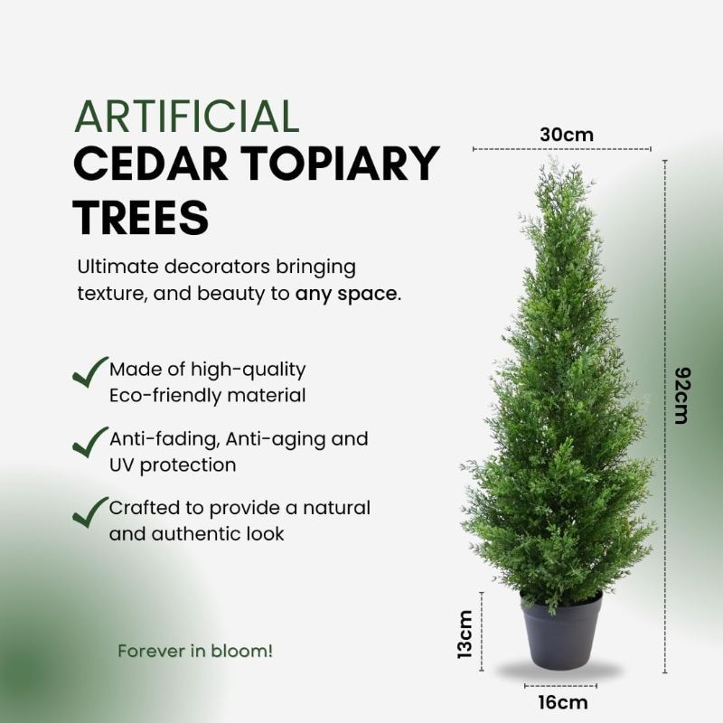 Photo 1 of ***ONLY HAS 1*** 3 Foot Pre-Potted Evergreen Outdoor Artificial Cedar Tree for Front Porch Decor, Outdoor Decor, Fake Tree with UV Resistant Coating (2 Pack)