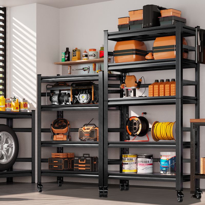 Photo 1 of COOKCOK 4-Tier Storage Shelving Unit, Metal Shelf with Wheels, 39.4"x15.8"x 50", Adjustable Garage Storage Shelf, Load Up to 1600LBS, Kitchen Shelf with Protective Side
