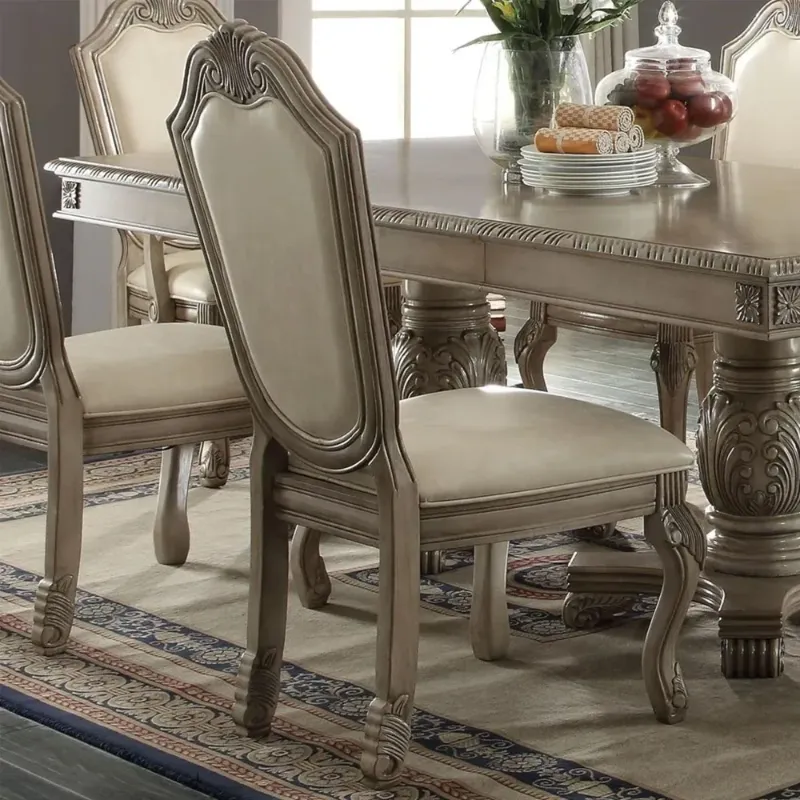 Photo 1 of Chateau de Ville Side Chair (Set-2) in PU & Antique White
