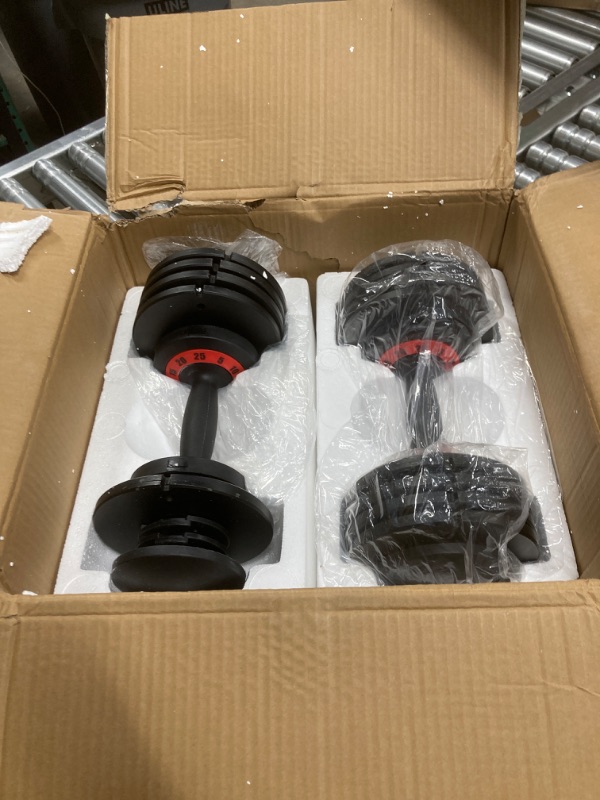 Photo 1 of AOTOB 25 lbs (Pair) Adjustable Dumbbell Set, Dumbbells Adjustable Weight with Anti-Slip Fast Adjust Turning Handle, Dumbbell Sets Adjustable for Men and Women, Dumbbells Pair for Home Gym Exercise***missing pieces see photo 