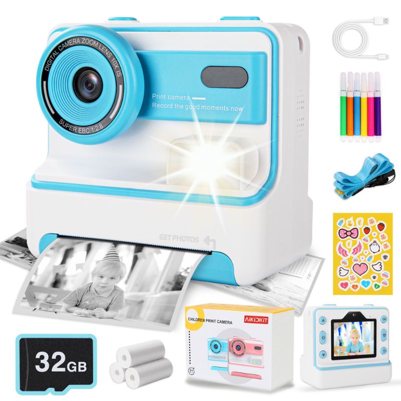 Photo 1 of AiKidKit Kids Camera Instant Print, Kids Camera 1080P HD with 32G SD Card Print Paper for Boys Girls Age 3-12 Gifts Blue
***DAMAGED SEE NOTES 