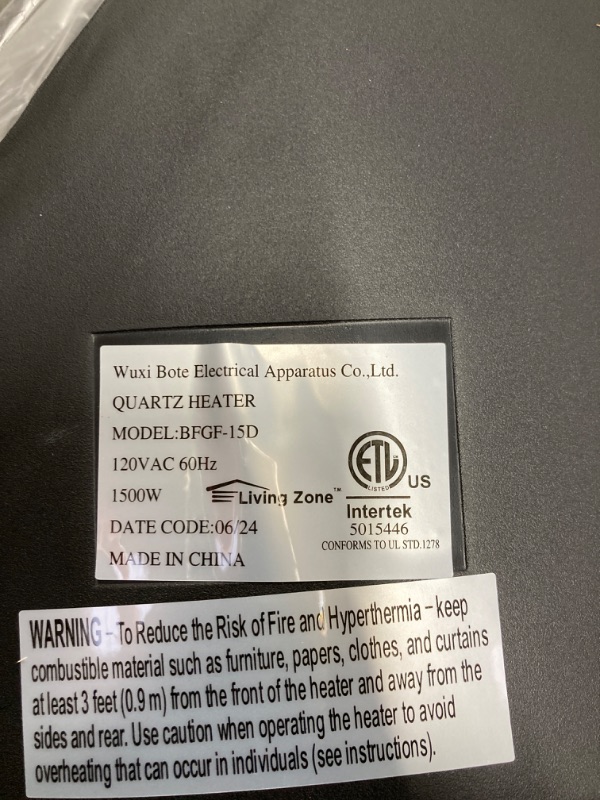 Photo 1 of 1500-Watt Black Electric Tower Quartz Infrared Space Heater with Thermostat