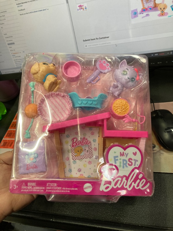 Photo 2 of Barbie: My First Barbie Accessories, Story Starter Pet Care Pack with Dog House, Puppy & Cat, Sized to Dolls in 13.5-inch Scale