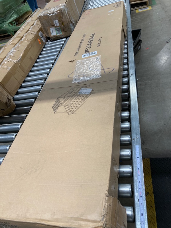 Photo 1 of BOX 1 OF 2 ONLY LostCat Twin Size House Bed with Storage Shelves and Fence, Wood Bed with Window and Sparkling Light Strip on The Roof for Children Teens Adults, White