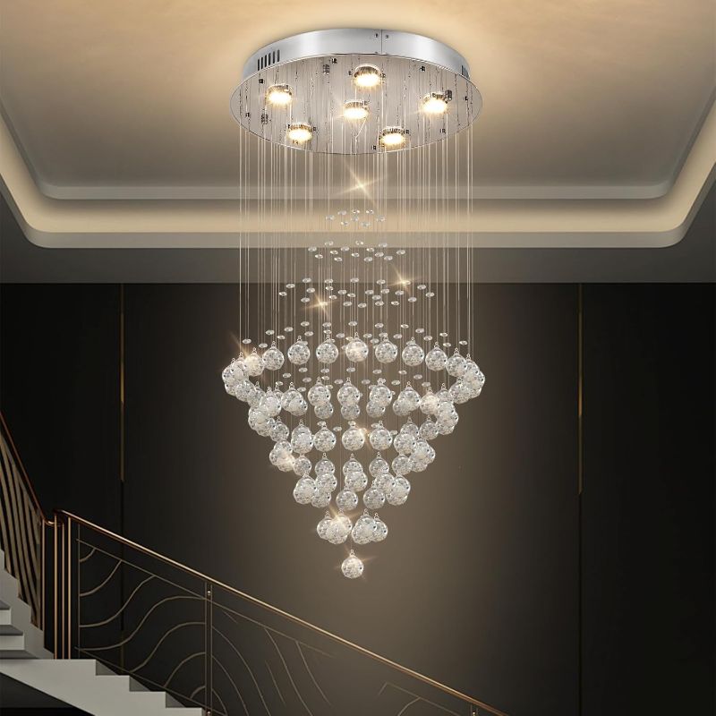 Photo 2 of 
Depuley Large Foyer Chandeliers for High Ceiling Entryway Staircase Entrance, 6-Lights Modern Raindrop Crystal Big Ceiling Light Fixture Grand Luxurious Cascading Lighting for Living Room D19''XH39'