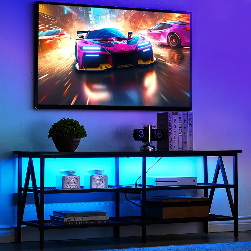 Photo 1 of Behost TV Stand for 65 inch TV, TV Cabinet with 20 Colors LED Lights for Living Room,Black
