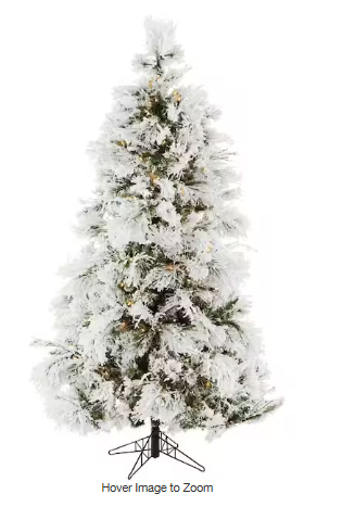 Photo 1 of 12 Ft. Pre- LED Flocked Snowy Pine Artificial Christmas Tree with 1400 Warm White String Lights