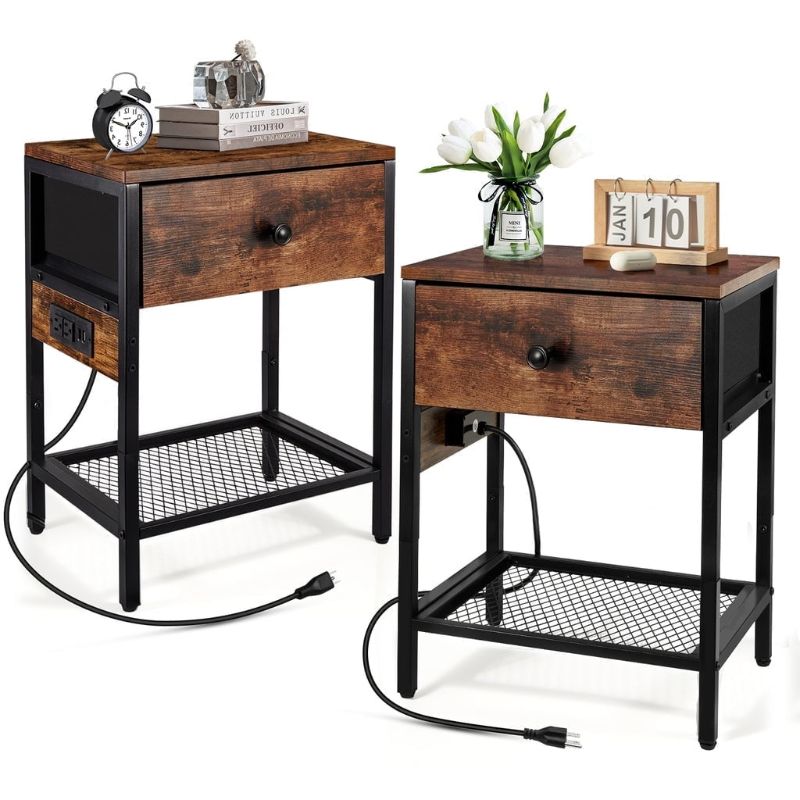 Photo 1 of Behost Nightstand with Drawer, End Side Table with Charging Station for Bedroom,2 pack
