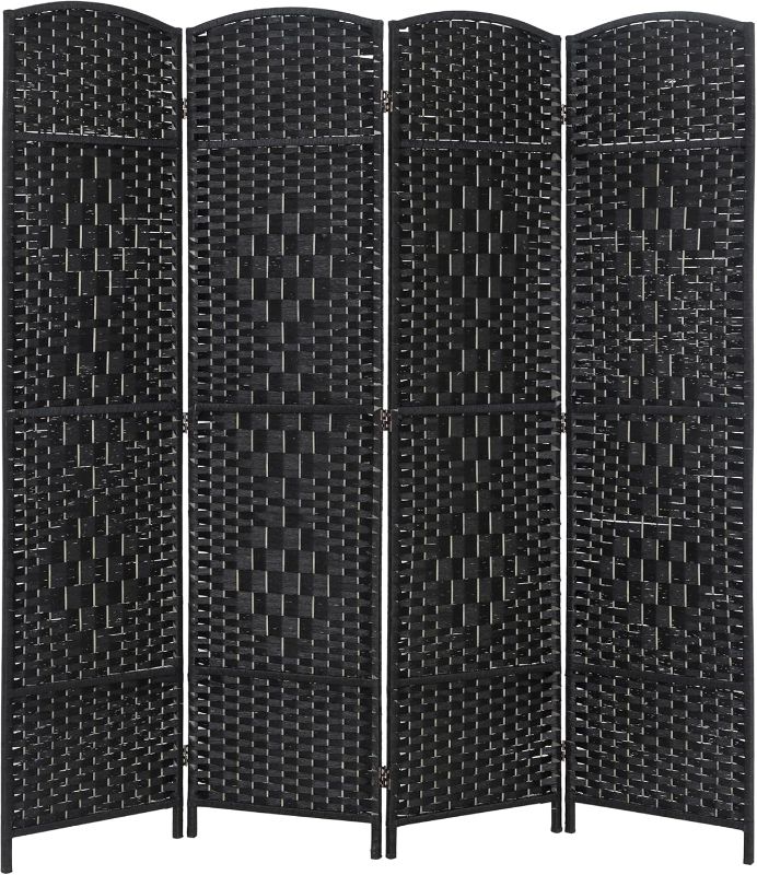 Photo 1 of 4 Panel Room Divider Folding Privacy Divider 6 Ft Indoor Wall Divider Portable Partition Wood Screen, Black
