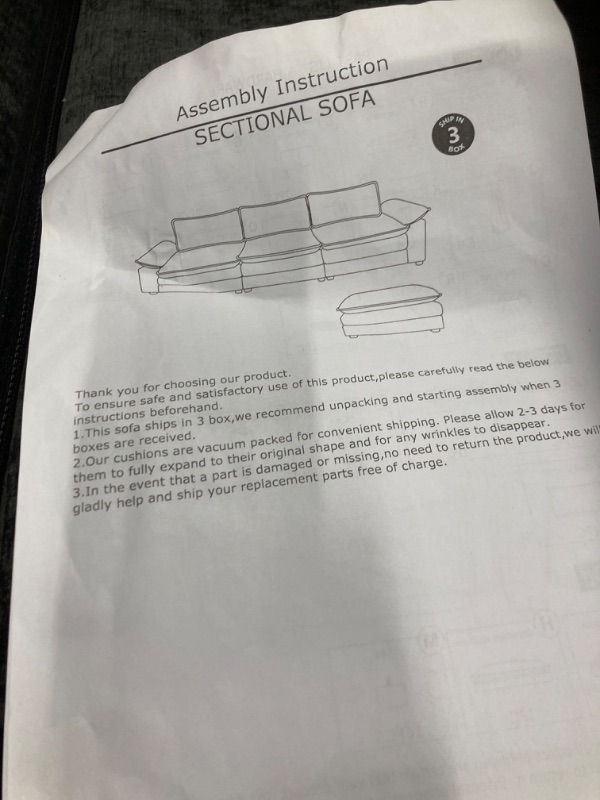 Photo 1 of ==3 box==Ktaxon 120 W Sectional Sofa Modern Convertible Couch with Double Seat Cushions L Shaped Sofa with Reversible Chaise Chenille Fabric Sofa Set with 3