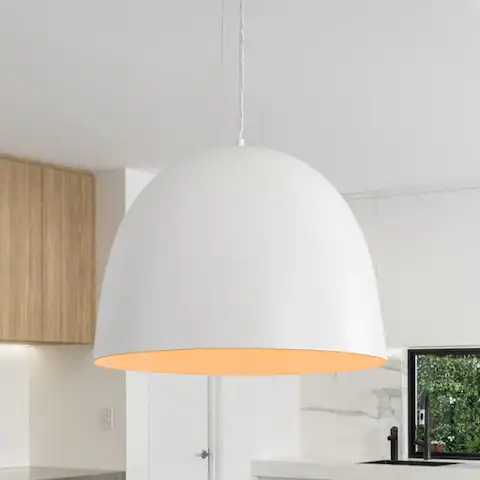 Photo 1 of 22.0'' W Modern Single-Light Dimmable Bell Pendant - White - N/A