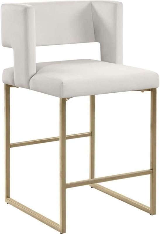 Photo 1 of  Furniture Caleb Collection Modern | Contemporary Counter Height Stool with Unique Square Back and Sturdy Iron Legs, Set of 2 Cream Velvet, 19.5" W x 20.5" D x 36" H