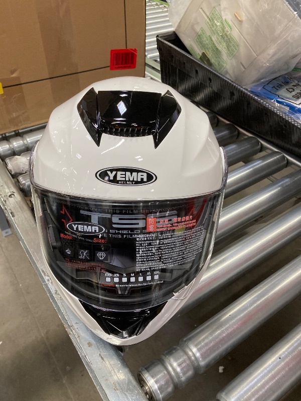 Photo 1 of YEMA Modular Motorcycle Helmets, DOT Approved Full Face Motorcycle Helmet with Flip Up Dual Visor, Helmets for Adults Motorcycle Men Women Helmets for Street Scooter ATV E-bike - YM-926 White