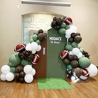 Photo 1 of 140 Pcs Football Garland Balloons Kit Football Party Balloons Decorations Sports Themed Balloons Football Foil Balloons Black Gold Green Brown Balloons for Boys Kids Men Football Theme Party