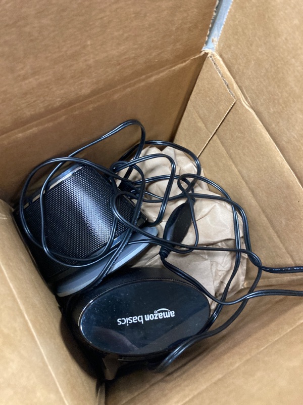 Photo 1 of Amazon Basics Stereo 2.0 Speakers for PC or Laptop, 3.5mm Aux input, USB-Powered, 1 Pair, Black