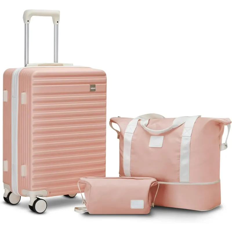 Photo 1 of  imiomo Carry on Luggage 20 in Carry-on Suitcase with Spinner Wheels Hardside 3PCS Set with TSA Lock-Pink