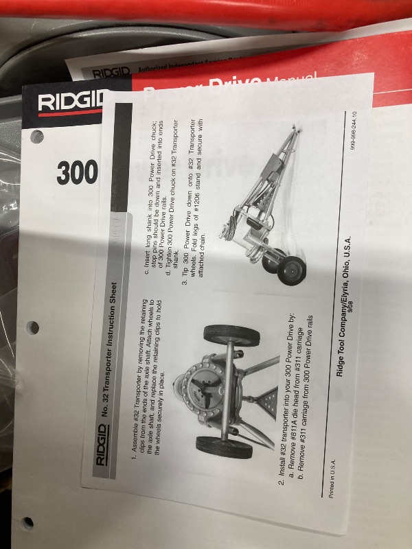 Photo 1 of RIDGID 15682 Model 300 Power Drive Complete, 38 RPM Pipe Threading Machine with 1/2-Inch to 3/4-Inch, 1-Inch to 2-Inch Universal Alloy Threading Die Heads, Oiler