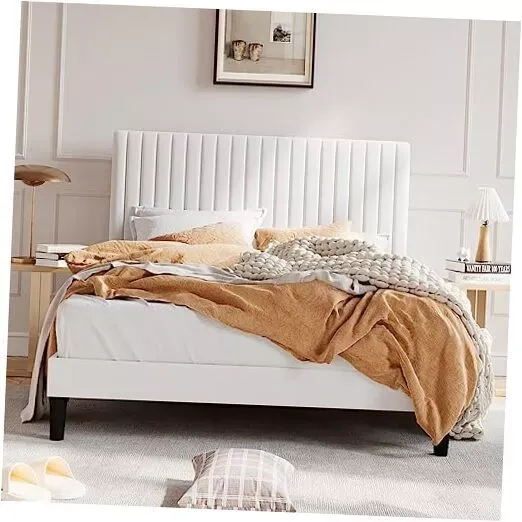 Photo 1 of Art of Living Designs Dimas Modern Queen Size Upholstered Platform Bed with Metal Legs Beige
