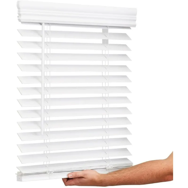 Photo 1 of 2 Inch Faux Wood Blind, Cordless, 39" Wide X 72" Long, Window Blinds, Blinds & Shades, Embossed Bright White for Indoor Windows, (Actual Size - 38.5" X 72")
