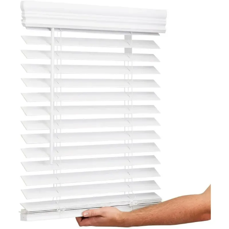 Photo 1 of 2 Inch Faux Wood Blind, Cordless, 39" Wide X 72" Long, Window Blinds, Blinds & Shades, Embossed Bright White for Indoor Windows, (Actual Size - 38.5" X 72")
