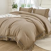 Photo 1 of Andency Taupe Comforter Set King, 3 Pieces Boho Tassel Lightweight Soft Bedding Comforter Sets for King Bed, All Season Fluffy Fringe Bed Set (104x90In Comforter & 2 Pillowcases)
