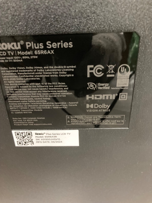 Photo 1 of Roku Smart TV – 65-Inch Plus Series 4K QLED RokuTV with Roku Voice Remote Pro, Dolby Vision, Striking 4K Resolution, Automatic Brightness, & Seamless Streaming – Live Local News & Sports