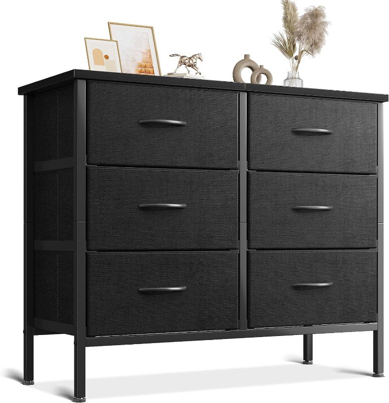 Photo 1 of AODK Dresser for Bedroom Dresser TV Stand with 6 Storage Drawers, Small Fabric Dresser Chest of Drawers for Closet Organizer Clothes, Black
