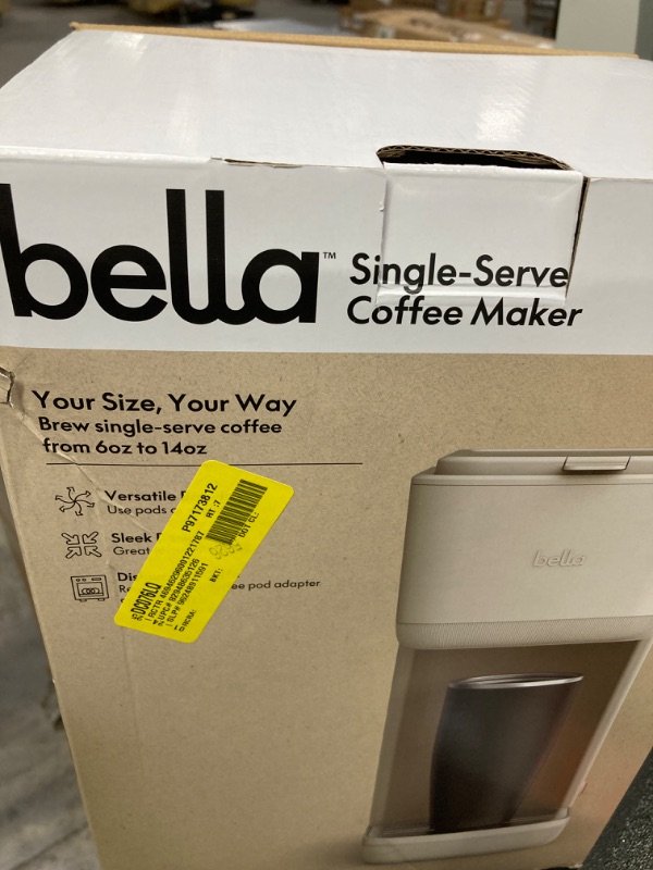 Photo 2 of BELLA Single Serve Coffee Maker, K Cup & Coffee Ground Compatible with Removable, Adjustable Drip Tray, Auto Shutoff & Reusable Dishwasher Safe Accessories, Brews 6oz to 14oz, 1000 Watt, Oatmilk