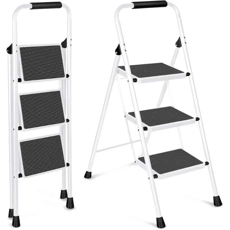 Photo 1 of 3 Step Ladder, VQJTCVLY Folding Step Stool with Wide Anti-Slip Pedal, 330lbs Sturdy Steel Ladder, Convenient Handgrip, Lightweight, Portable Steel Step Stool
