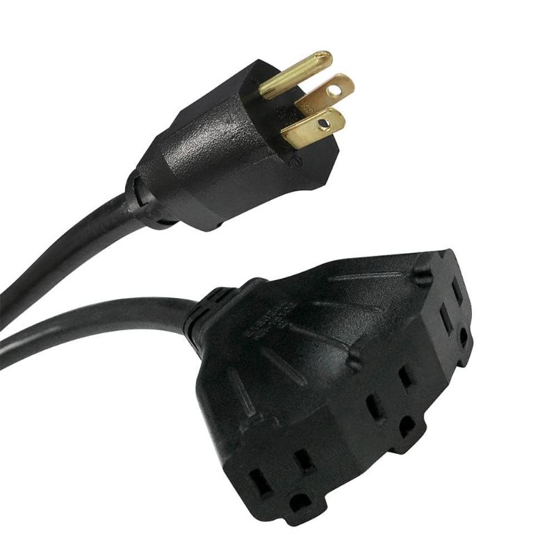 Photo 1 of 2 Ft. 14/3 Medium Duty Indoor/Outdoor Adaptor Cord with Multiple Outlet Triple Tap End, Black
