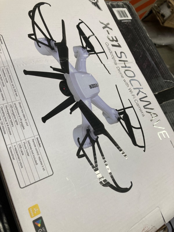 Photo 1 of *see notes**
SKY RIDER Pro Quadcopter Drone with Wi-Fi Camera, Remote and Phone Holder, White DRW331W