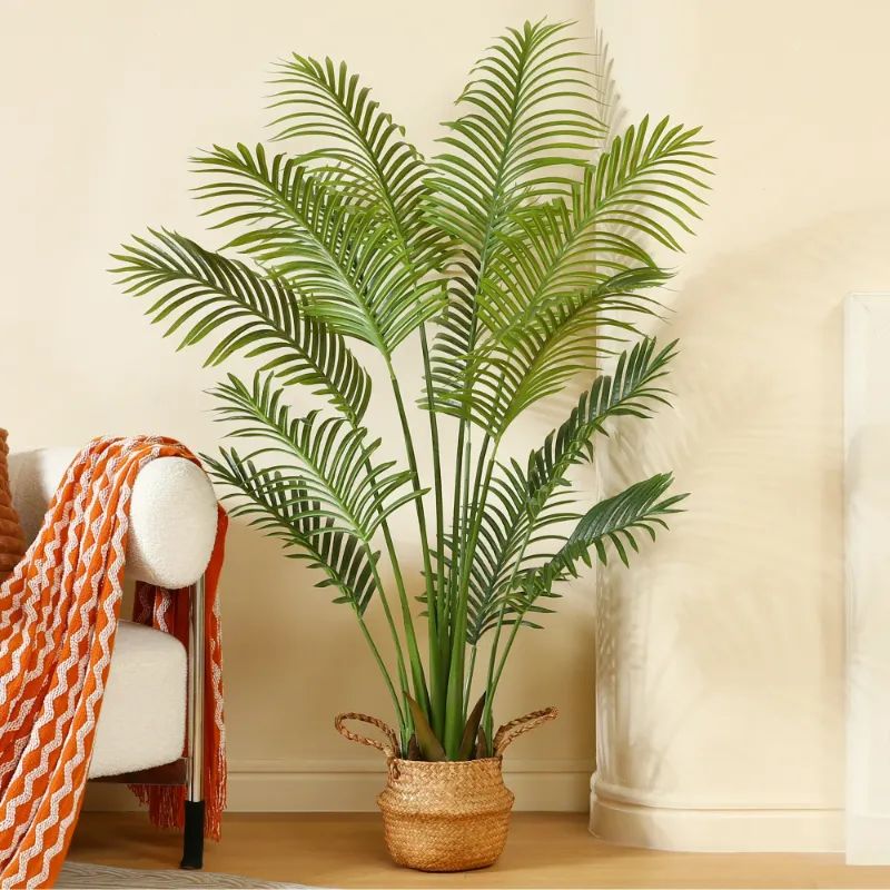 Photo 1 of 5 Feet Artificial Plants in Basket Faux Green Areca Palm Plant with Woven Seagrass Belly Basket, Fake Tree for Home Decor Office House Living Room Indoor Outdoor
