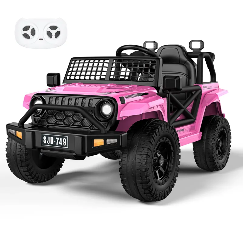 Photo 1 of 12V Kids Ride On Truck Car with 2.4G Remote Control,Electric Cars for Kids w/3 Speeds, Battery Display,Safety Belt,LED Lights,Music & Horn,Pink
