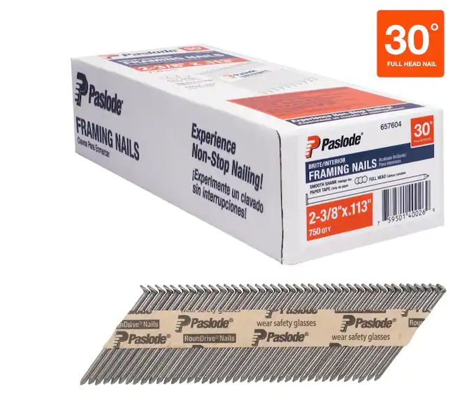 Photo 1 of 2-3/8 in. x 0.113 Round Drive 30-Degree Steel Brite Smooth Shank Paper Tap Framing Nails (750 Per Box )


