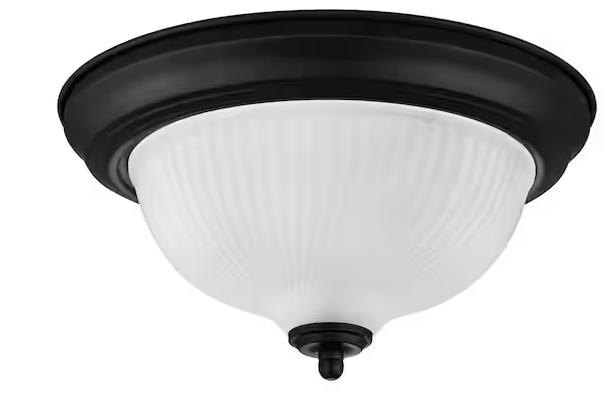 Photo 1 of 11.25 in. 2-Light Black Flush Mount Ceiling Light Fixture with Frosted Swirl Glass Shade


