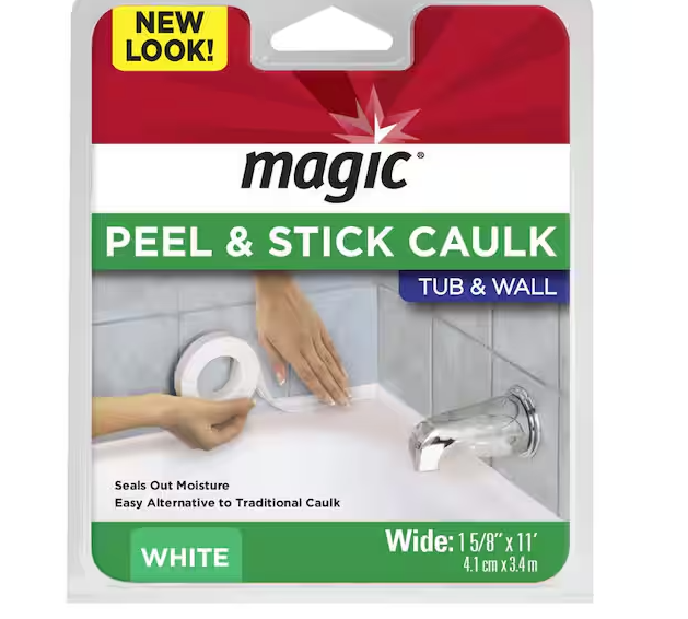 Photo 1 of 1-5/8 in. x 11 ft. Tub and Wall, Peel and Stick Caulk Strip in White
