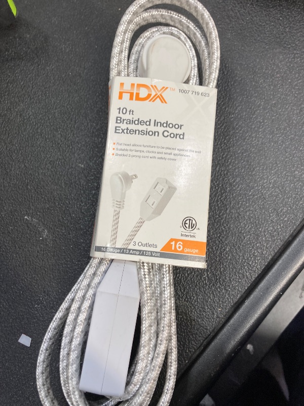 Photo 2 of 10 ft. 16-Gauge/2 White Braided Extension Cord


