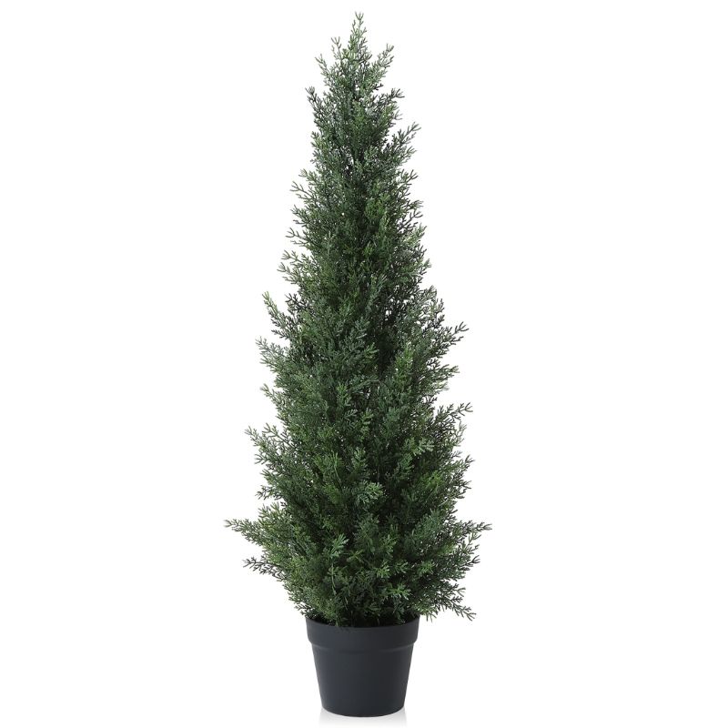 Photo 1 of Artificial Cedar Tree 3 ft Outdoor Artificial Topiary Cedar Plants Fake Tree UV Rated Potted Tree for Porch Decor Faux Pine Tree for Perfect Housewarming Gift 1Pack
